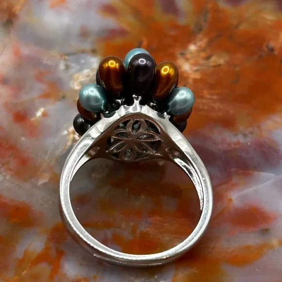 Sterling Silver Multicolor Pearl Ring - Size 9 - Picture 4 of 6